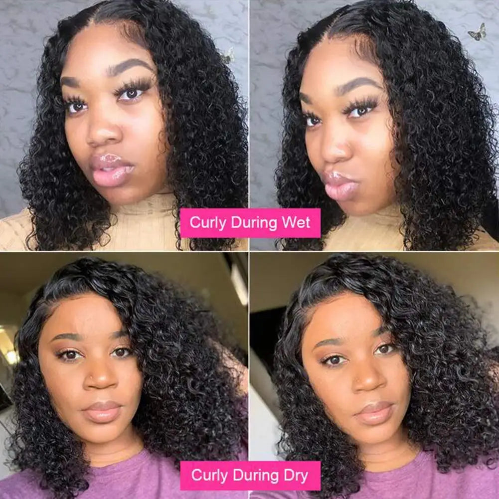 Deep Curly Bob Wigs 13X4 Transparent Lace Frontal Wigs Human Hair 200% Density 100% Human Hair Deep Wave Bob Wig For Black Women