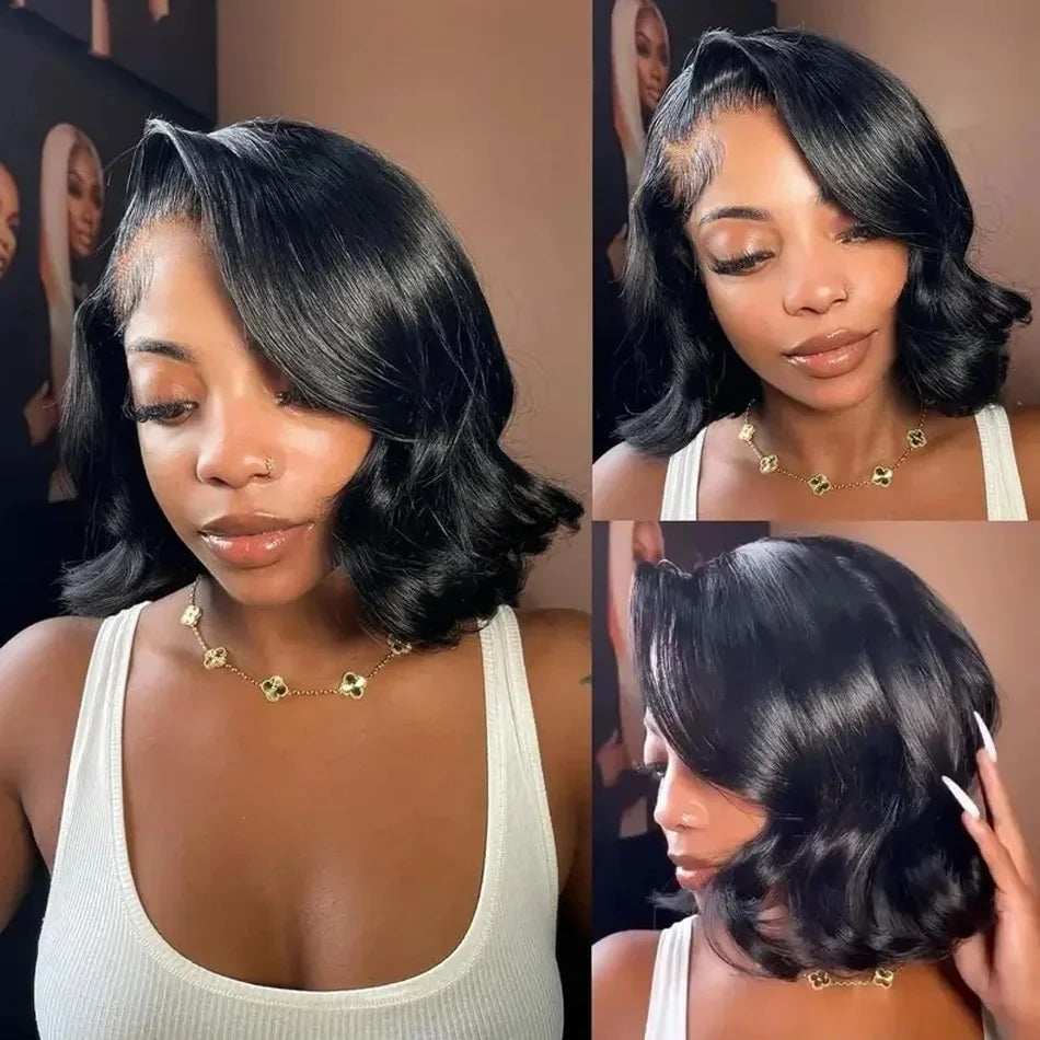 230% Density Curly Short Bob Body Wave Wigs 13x4 Lace Frontal Wig 10 14 18 Inch Black Brazilian Remy 100% Human Hair Wigs Women