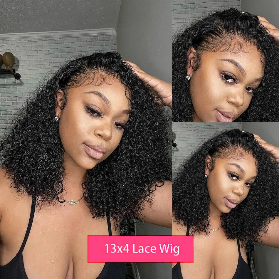 Deep Curly Bob Wigs 13X4 Transparent Lace Frontal Wigs Human Hair 200% Density 100% Human Hair Deep Wave Bob Wig For Black Women