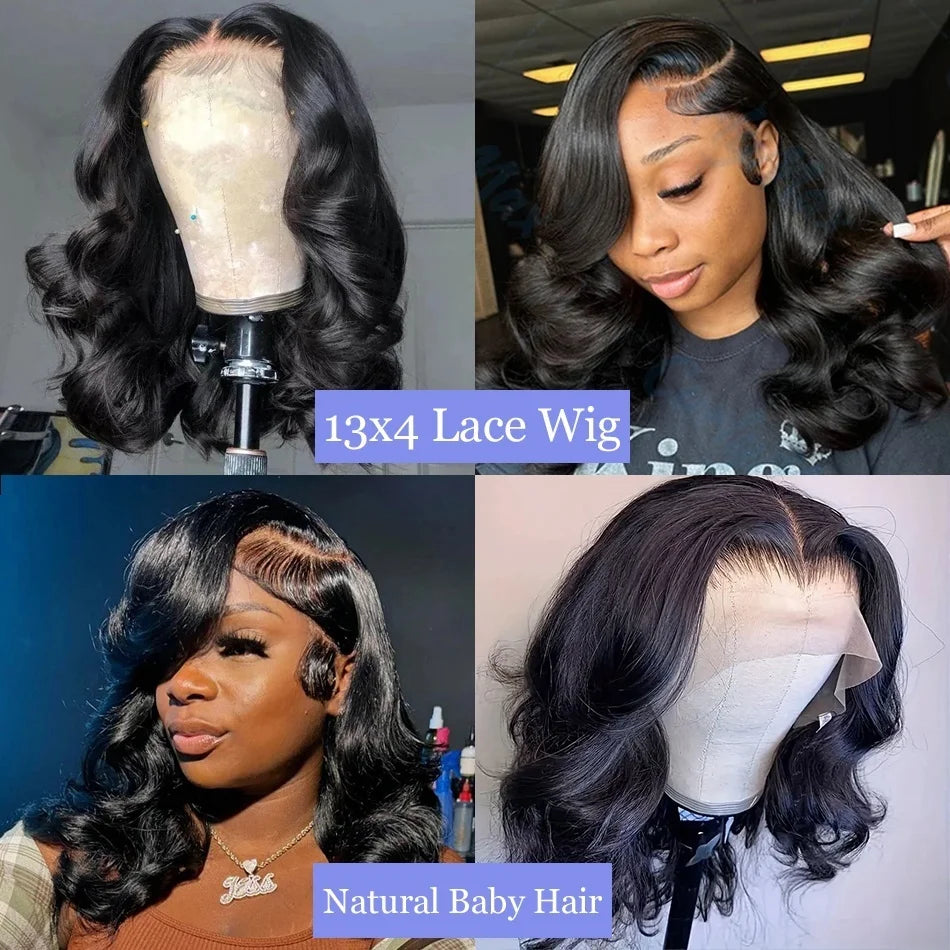 230% Density Curly Short Bob Body Wave Wigs 13x4 Lace Frontal Wig 10 14 18 Inch Black Brazilian Remy 100% Human Hair Wigs Women