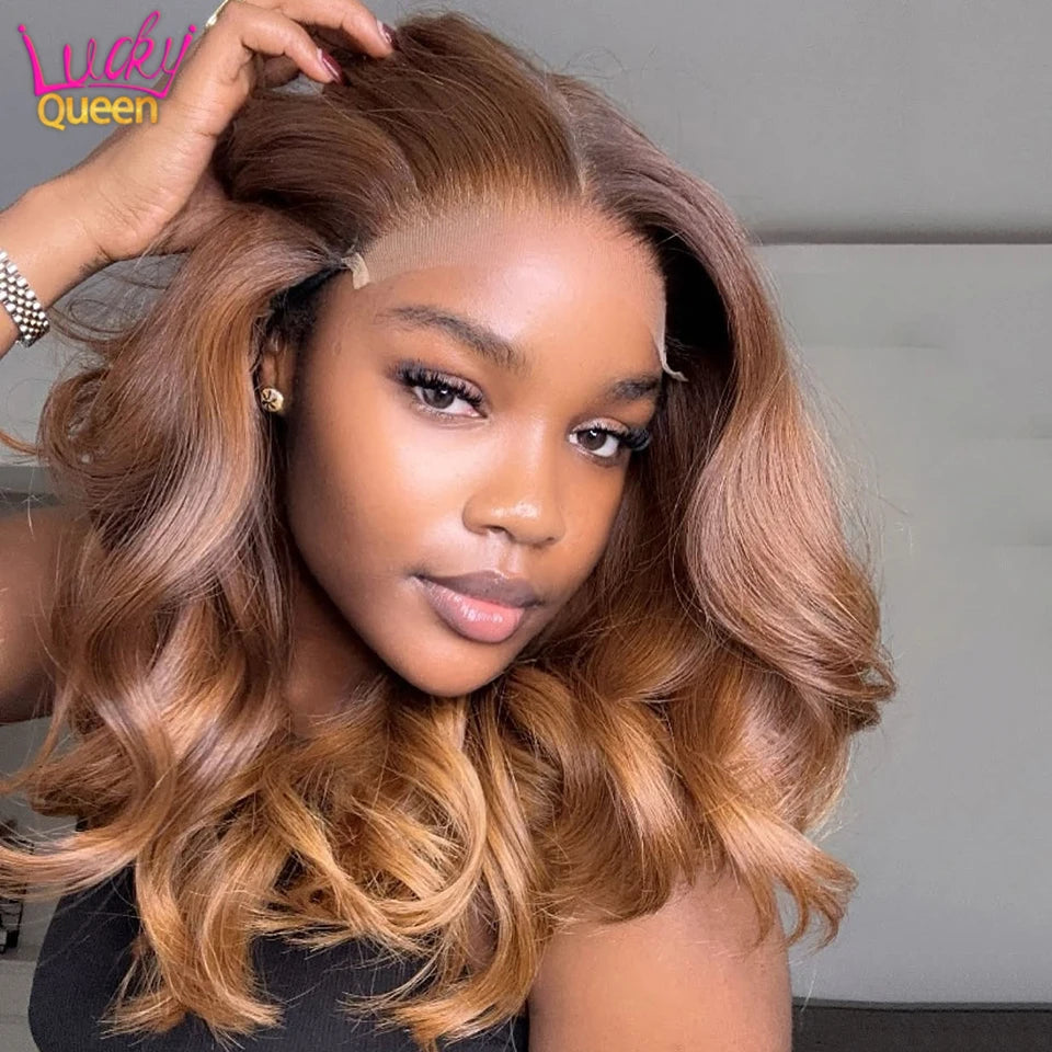 Short Bob Ombre Blonde 180 Density Light Brown Bob Wig Body Wave Pre-Plucked 13x4 Lace Frontal For Women 100% Human Hair Wigs