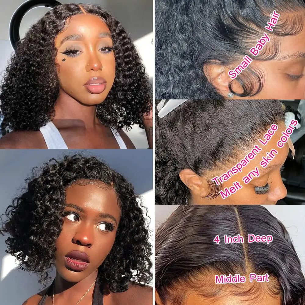 210 Density 13x4 HD Lace Frontal Wig Water Wave Bob Wig Human Hair Wigs Natural Black Curly Lace Front Wig Short Bob Wig On Sale