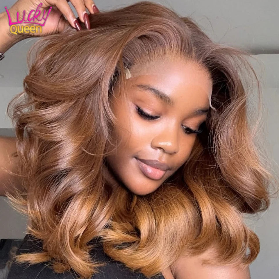 Short Bob Ombre Blonde 180 Density Light Brown Bob Wig Body Wave Pre-Plucked 13x4 Lace Frontal For Women 100% Human Hair Wigs