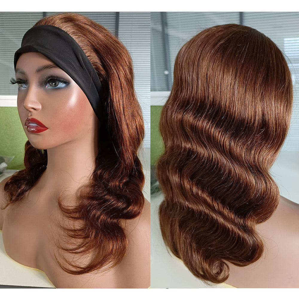Brown Black 100% Human Hair Wigs for Women Headband Wig Ready Wear Body Wave Machine Made Full Wig Ready to Wear Bobbi