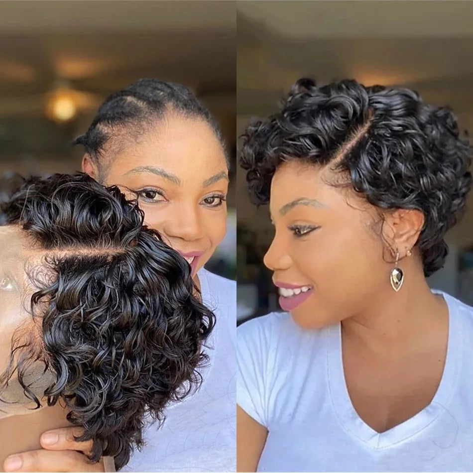 Pixie Cut Wig Human Hair 13x4 Lace Frontal Wigs Human Hair Curly Wave Short Bob Human Hair Wigs Curly Lace Front Wig For Women