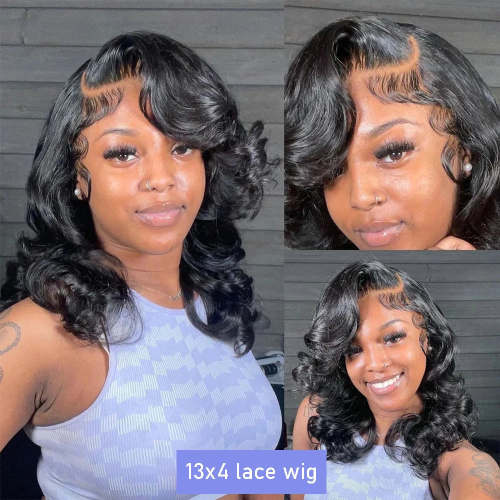 230% Density Curly Short Bob Body Wave Wigs 13x4 Lace Frontal Wig 10 14 18 Inch Black Brazilian Remy 100% Human Hair Wigs Women