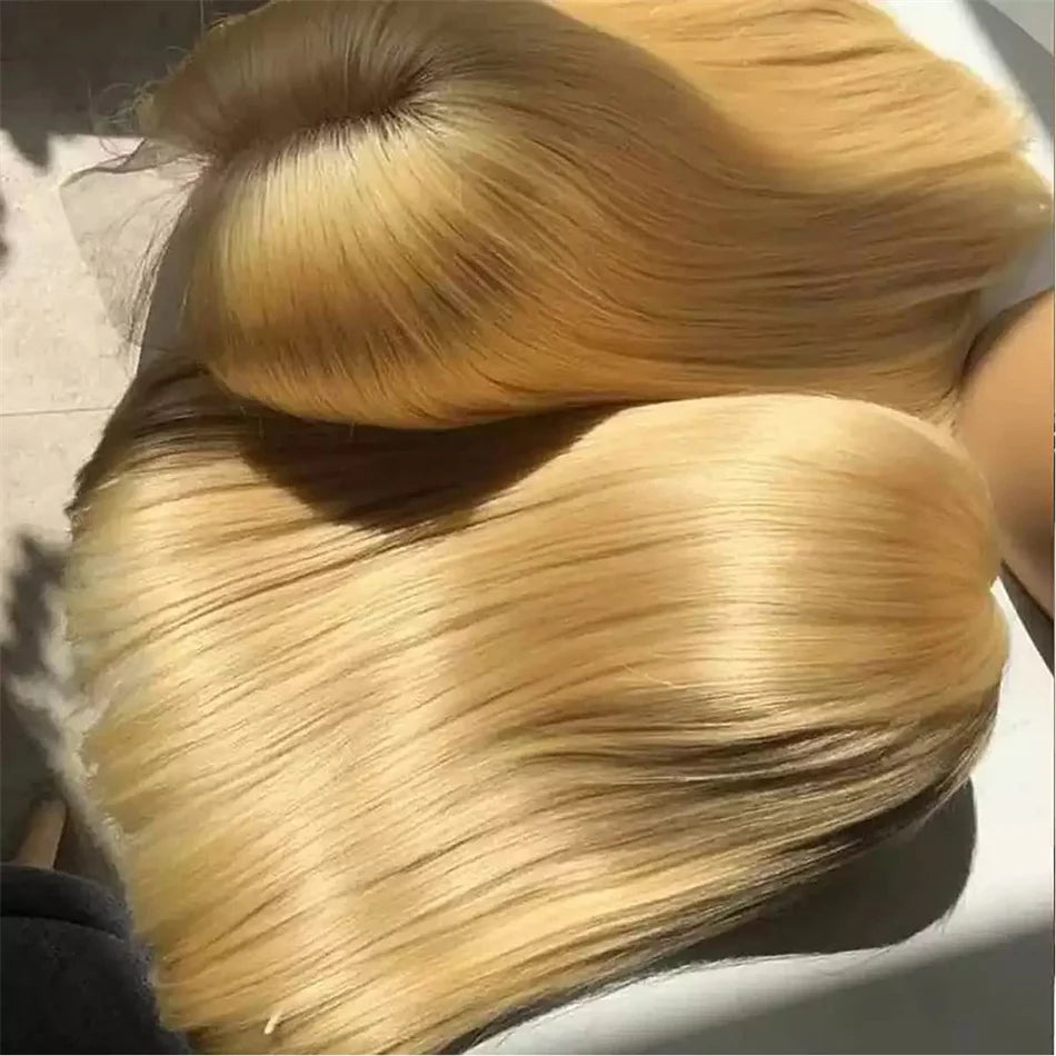 100% Vietnamese Super Double Drawn Bone Straight 13x4 Frontal Bob Wig with Human Hair 613Honey Blond 210%Density For Black Women
