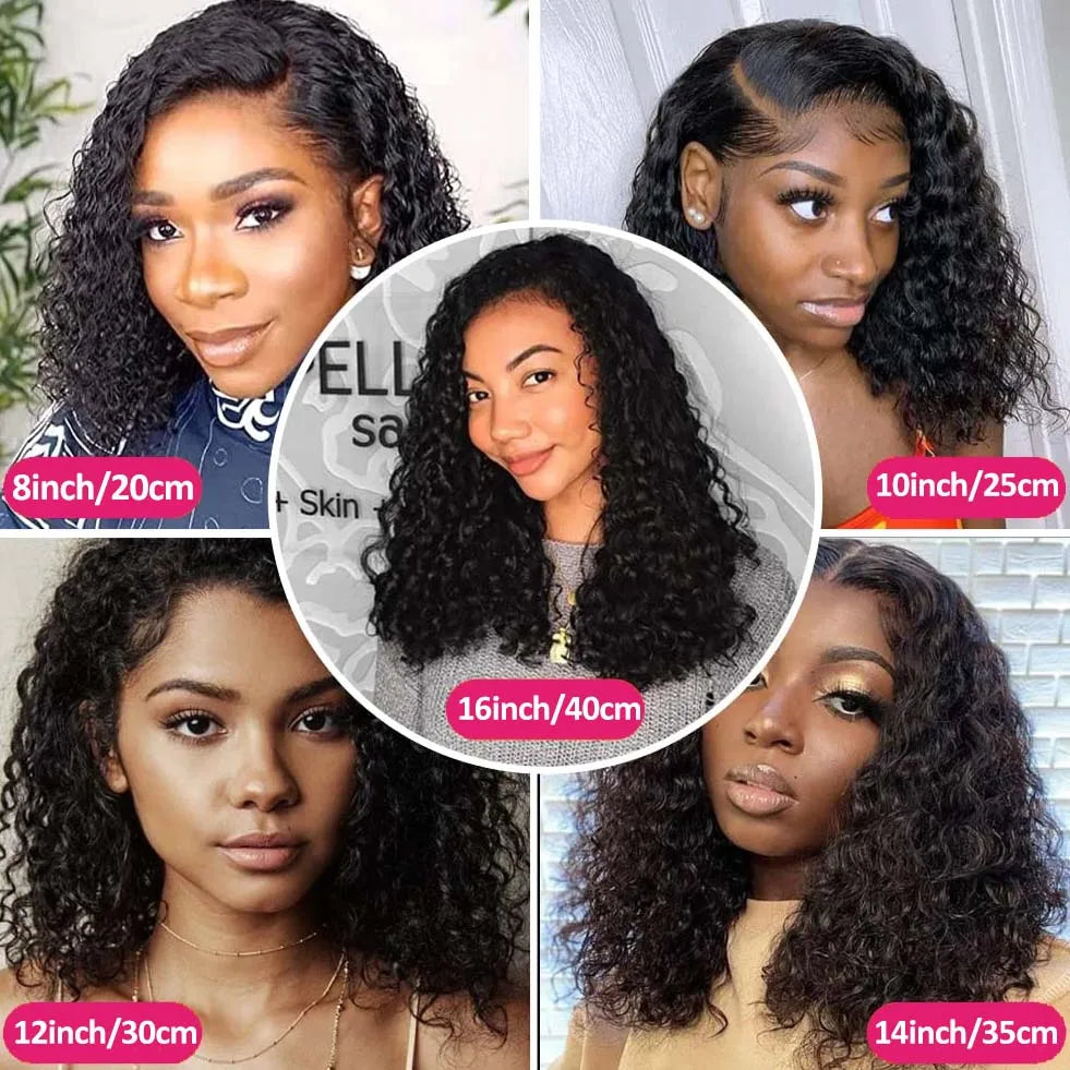 Deep Curly Bob Wigs 13X4 Transparent Lace Frontal Wigs Human Hair 200% Density 100% Human Hair Deep Wave Bob Wig For Black Women