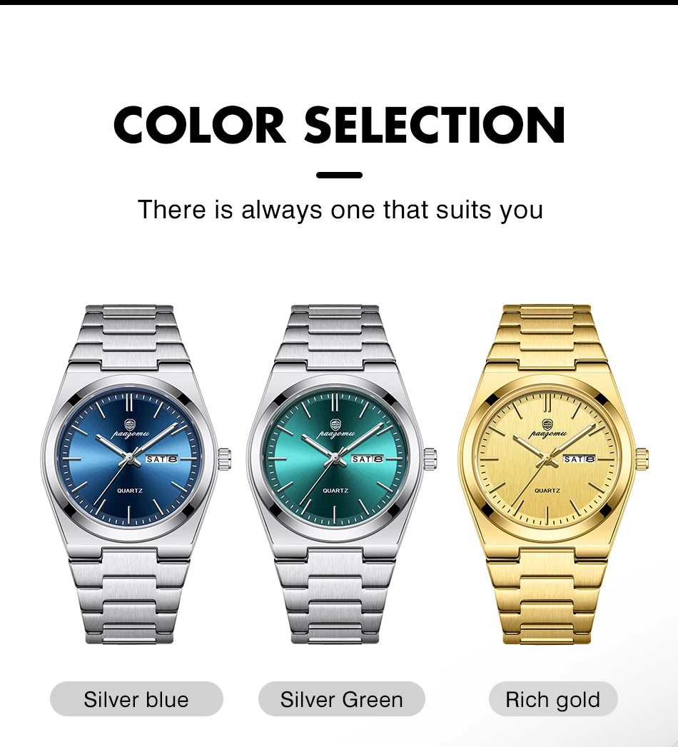 PENGAGAR Luxury Sport Quartz Man Wristwatch Waterproof Luminous Date Week Men Watches Stainless Steel Men's Watch Male Reloj+box