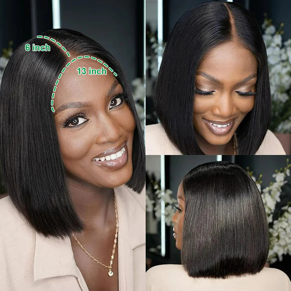 200% Density 13x4 Short Bob Straight Brazilian Remy Hair HD Transparent Lace Full Lace Frontal Wigs 100% Human Hair For Women