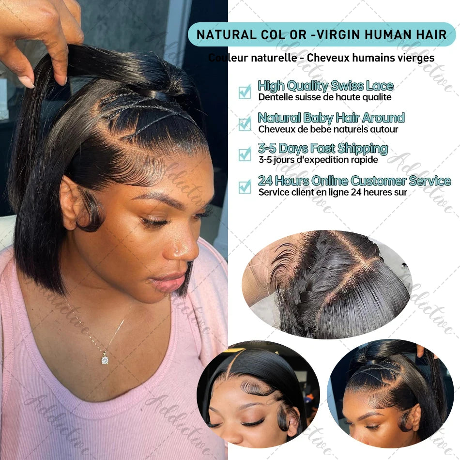 200% Straight Short Bob 13x6 HD Lace Frontal Human Hair Wigs 13x4 Transparent Lace Front Wig 5x5 Closure Wig For Women