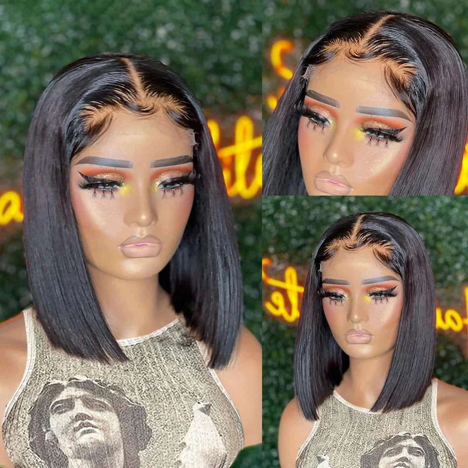 100% Vietnamese Super Double Drawn Bone Straight 13x4 Frontal Bob Wig with Human Hair 613Honey Blond 210%Density For Black Women