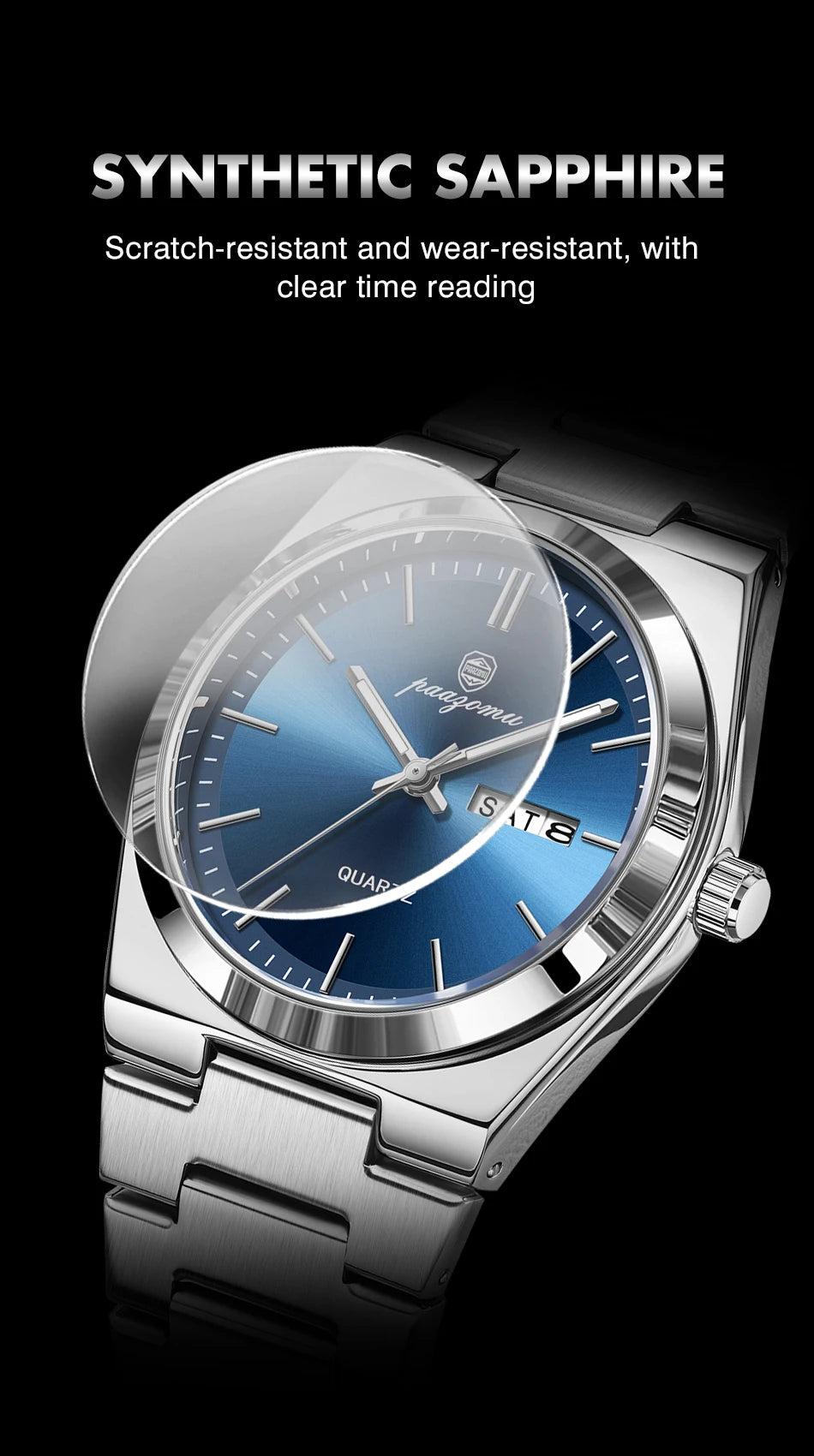 PENGAGAR Luxury Sport Quartz Man Wristwatch Waterproof Luminous Date Week Men Watches Stainless Steel Men's Watch Male Reloj+box