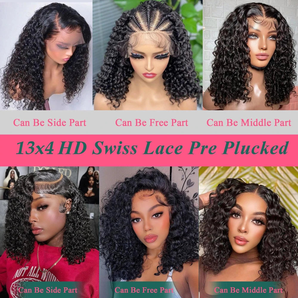 210 Density 13x4 HD Lace Frontal Wig Water Wave Bob Wig Human Hair Wigs Natural Black Curly Lace Front Wig Short Bob Wig On Sale
