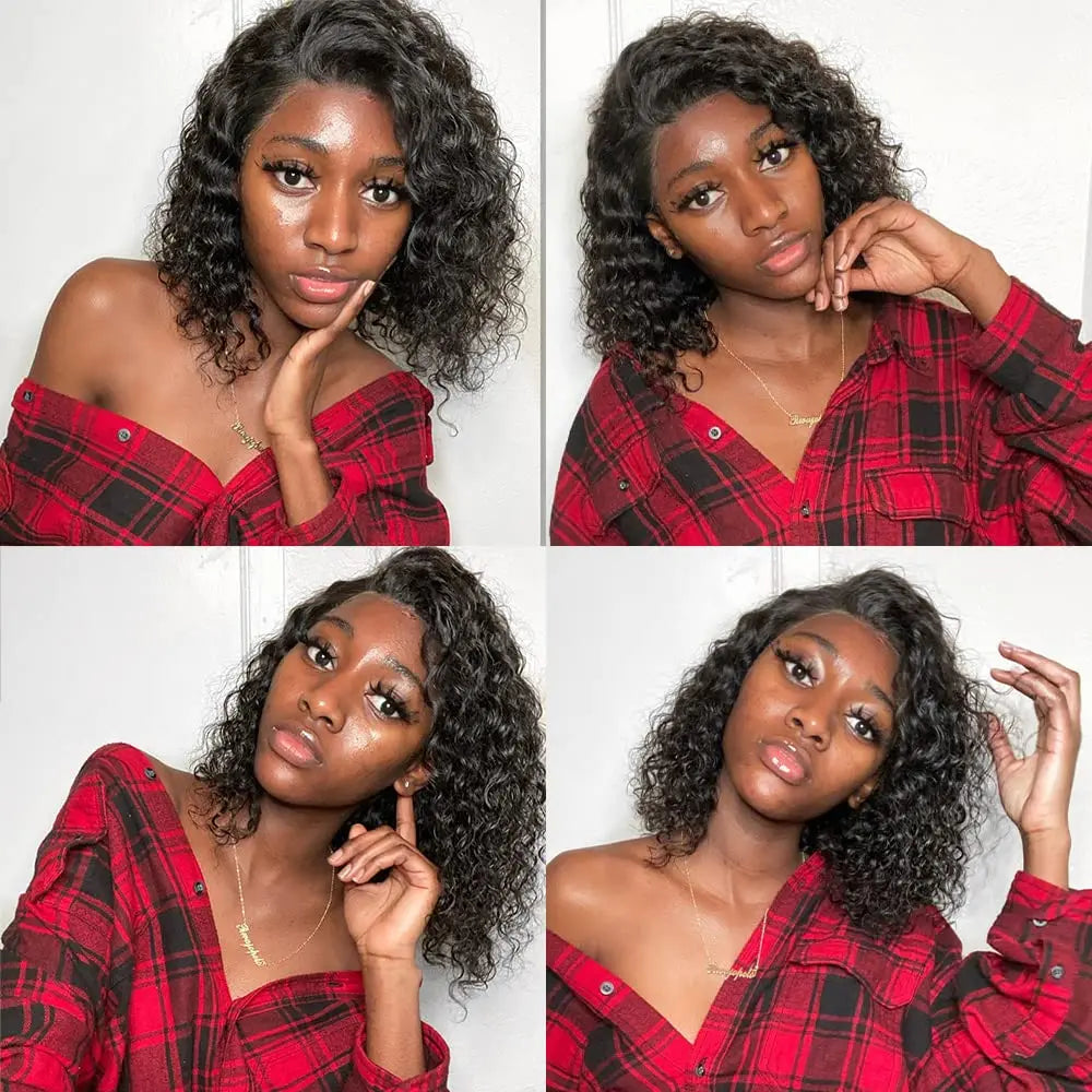 210 Density 13x4 HD Lace Frontal Wig Water Wave Bob Wig Human Hair Wigs Natural Black Curly Lace Front Wig Short Bob Wig On Sale
