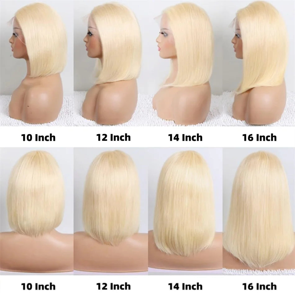 100% Vietnamese Super Double Drawn Bone Straight 13x4 Frontal Bob Wig with Human Hair 613Honey Blond 210%Density For Black Women