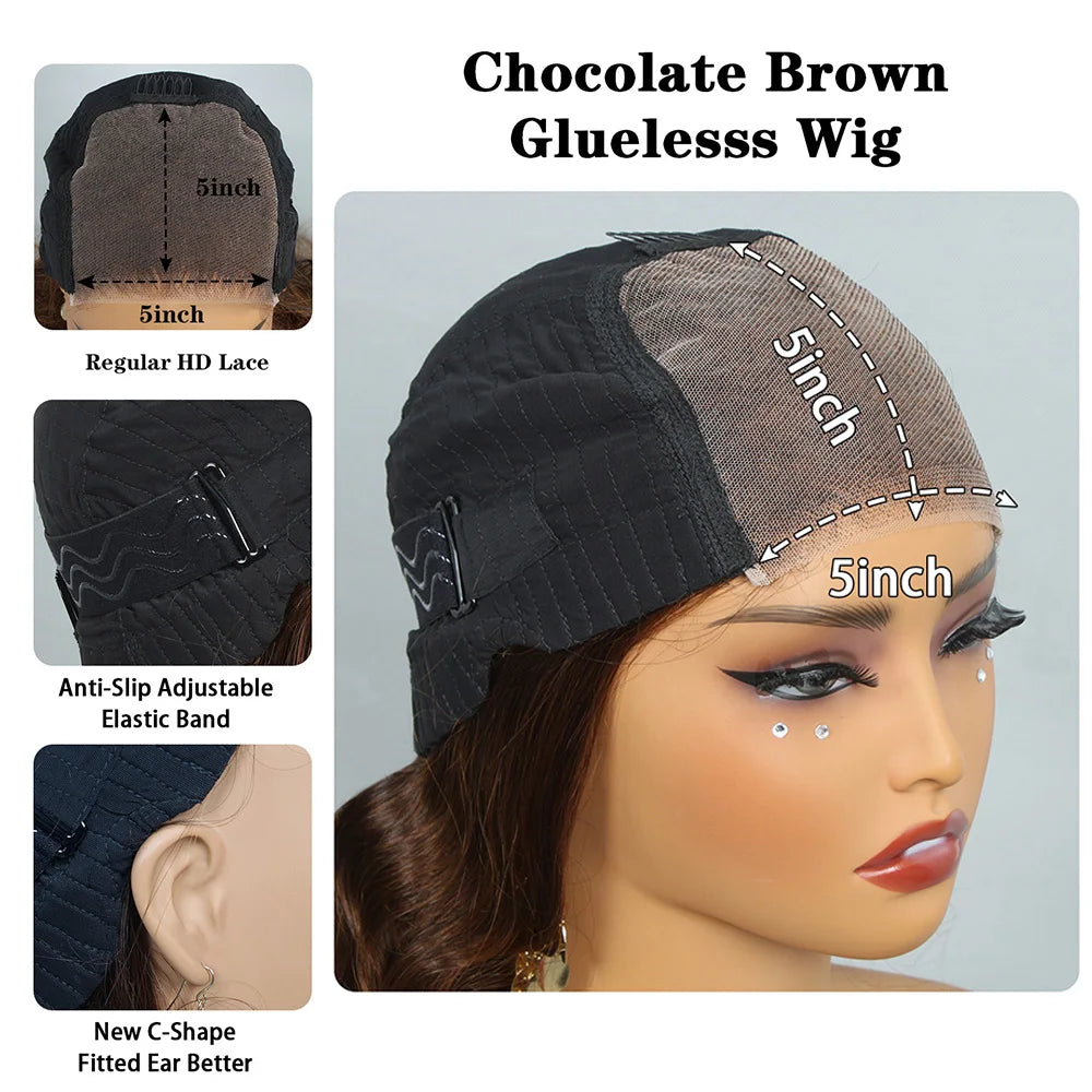 Chocolate Brown Glueless Wigs Human Hair Ready To Wear And Go Transparent 13x4 HD Lace Frontal Wig Body Wave Lace Front Wig