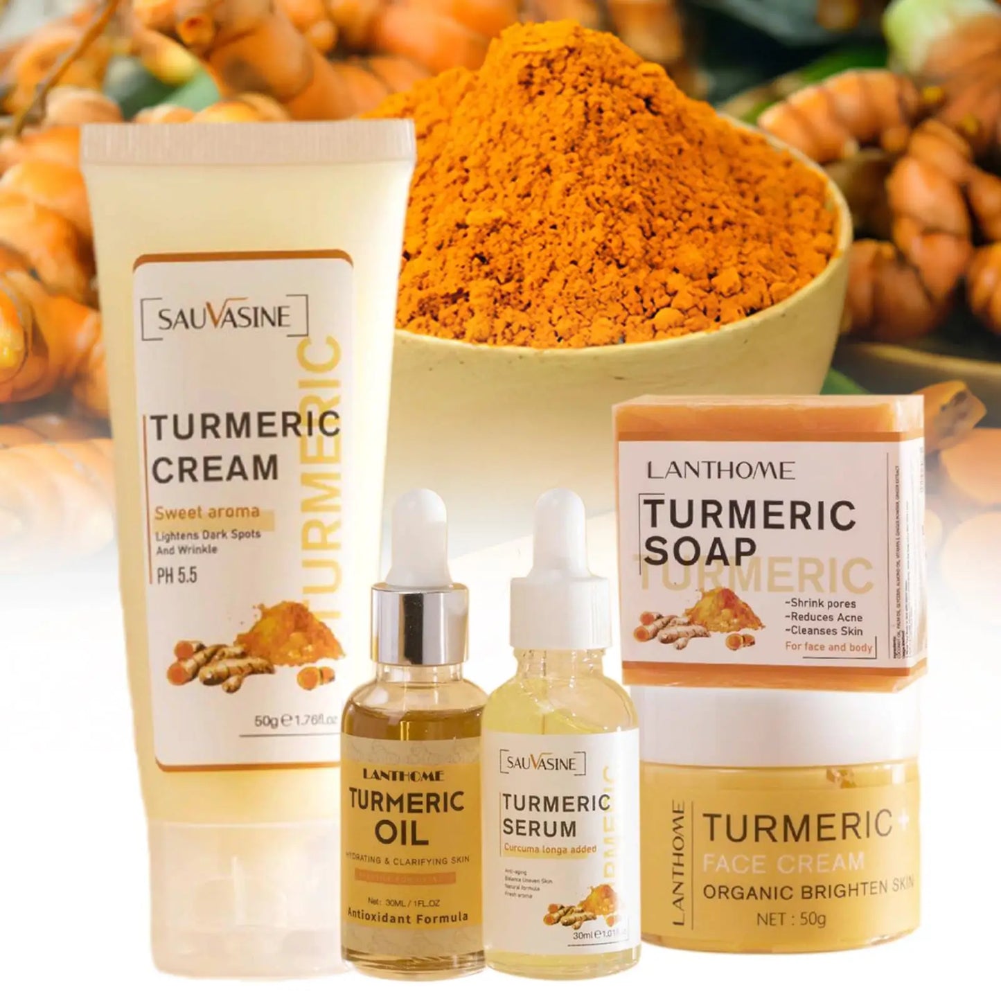 Turmeric Face Skin Care Set Glowing Moisturizing Cream For Dark Skin Care Set Hydration, Exfoliate, Even Skin Tone Skin Care Kit