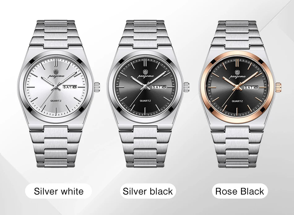 PENGAGAR Luxury Sport Quartz Man Wristwatch Waterproof Luminous Date Week Men Watches Stainless Steel Men's Watch Male Reloj+box