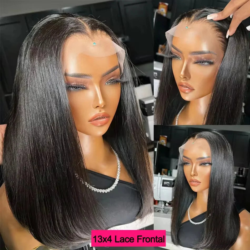 100% Vietnamese Super Double Drawn Bone Straight 13x4 Frontal Bob Wig with Human Hair 613Honey Blond 210%Density For Black Women
