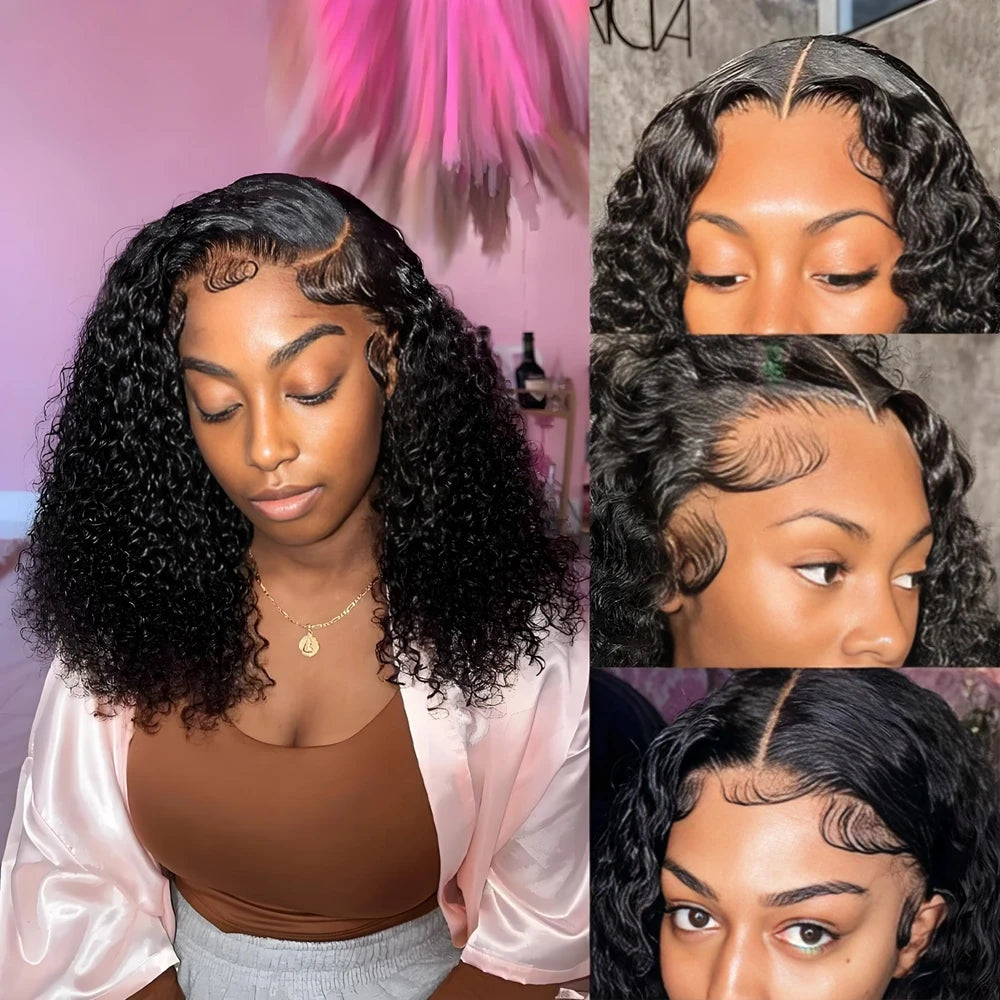 210 Density 13x4 HD Lace Frontal Wig Water Wave Bob Wig Human Hair Wigs Natural Black Curly Lace Front Wig Short Bob Wig On Sale