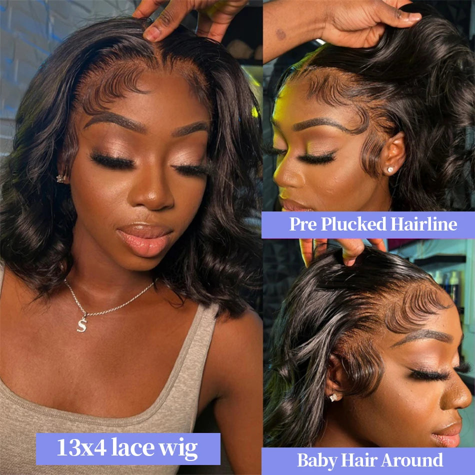 230% Density Curly Short Bob Body Wave Wigs 13x4 Lace Frontal Wig 10 14 18 Inch Black Brazilian Remy 100% Human Hair Wigs Women