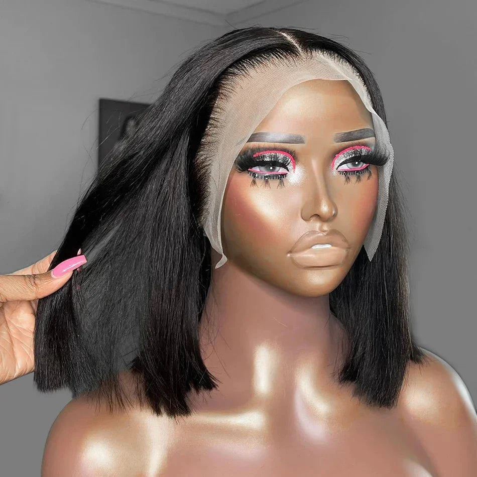 100% Vietnamese Super Double Drawn Bone Straight 13x4 Frontal Bob Wig with Human Hair 613Honey Blond 210%Density For Black Women