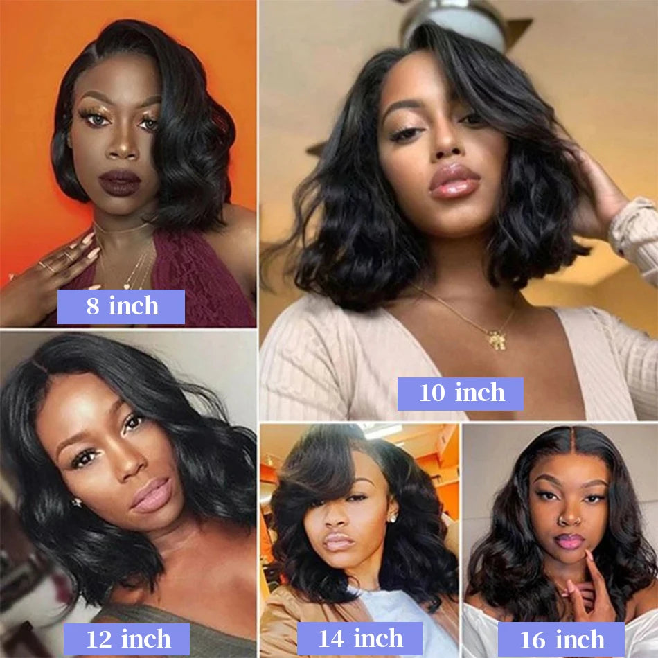 230% Density Curly Short Bob Body Wave Wigs 13x4 Lace Frontal Wig 10 14 18 Inch Black Brazilian Remy 100% Human Hair Wigs Women