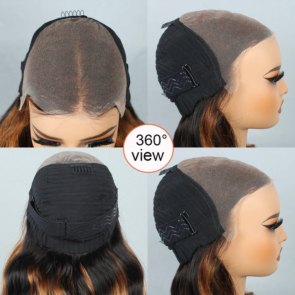 9x6 Glueless Wigs Human Hair Pre Cut Lace 1B/30 Colored Highlight Human Hair Wigs For Women Pre Plucked Body Wave Lace Front Wig