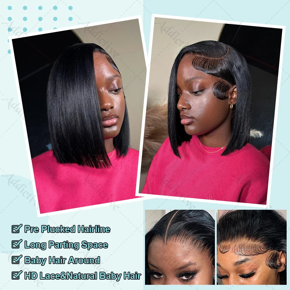 200% Straight Short Bob 13x6 HD Lace Frontal Human Hair Wigs 13x4 Transparent Lace Front Wig 5x5 Closure Wig For Women