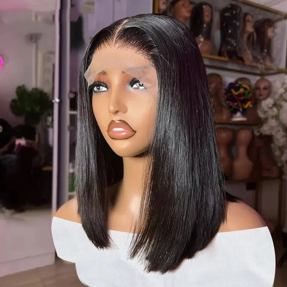 100% Vietnamese Super Double Drawn Bone Straight 13x4 Frontal Bob Wig with Human Hair 613Honey Blond 210%Density For Black Women