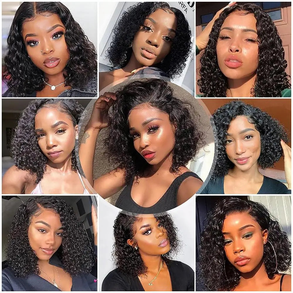 200 Density Deep Wave 13x4 Lace Front Human Hair Wigs Brazilian 100% Human Hair Pre Plucked Kinky Curly Short Bob Wigs For Women