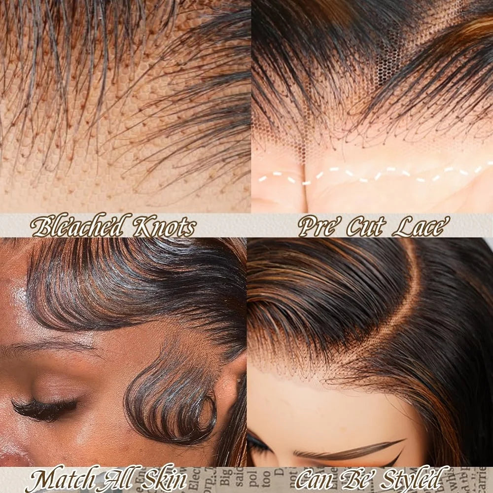 9x6 Glueless Wigs Human Hair Pre Cut Lace 1B/30 Colored Highlight Human Hair Wigs For Women Pre Plucked Body Wave Lace Front Wig