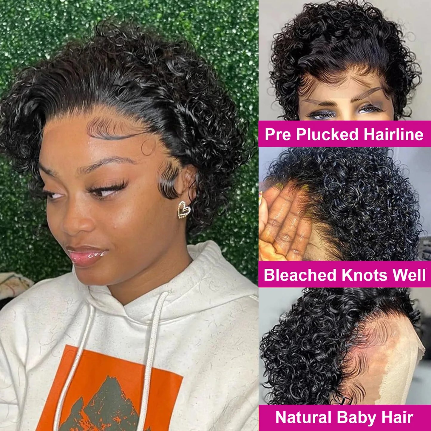 Pixie Cut Wig Human Hair 13x4 Lace Frontal Wigs Human Hair Curly Wave Short Bob Human Hair Wigs Curly Lace Front Wig For Women