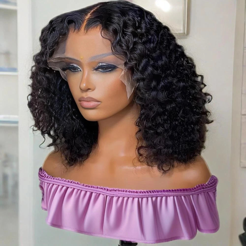 210 Density 13x4 HD Lace Frontal Wig Water Wave Bob Wig Human Hair Wigs Natural Black Curly Lace Front Wig Short Bob Wig On Sale