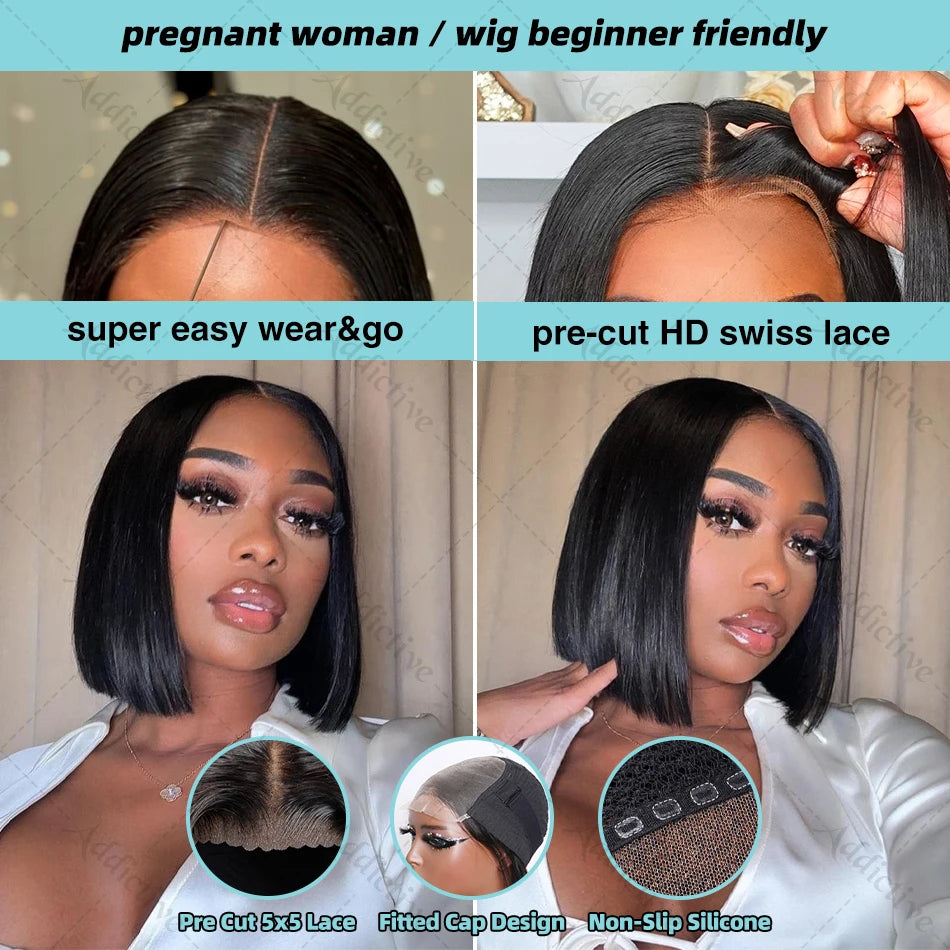 200% Straight Short Bob 13x6 HD Lace Frontal Human Hair Wigs 13x4 Transparent Lace Front Wig 5x5 Closure Wig For Women