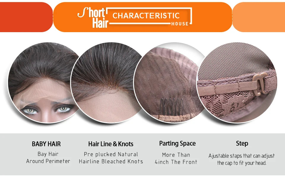 Kinky Edges Pixie Cut Lace Front Wigs Human Hair Straight Bob Curly Baby Hair 13X4 Transparent Lace Front Wig for Black Women