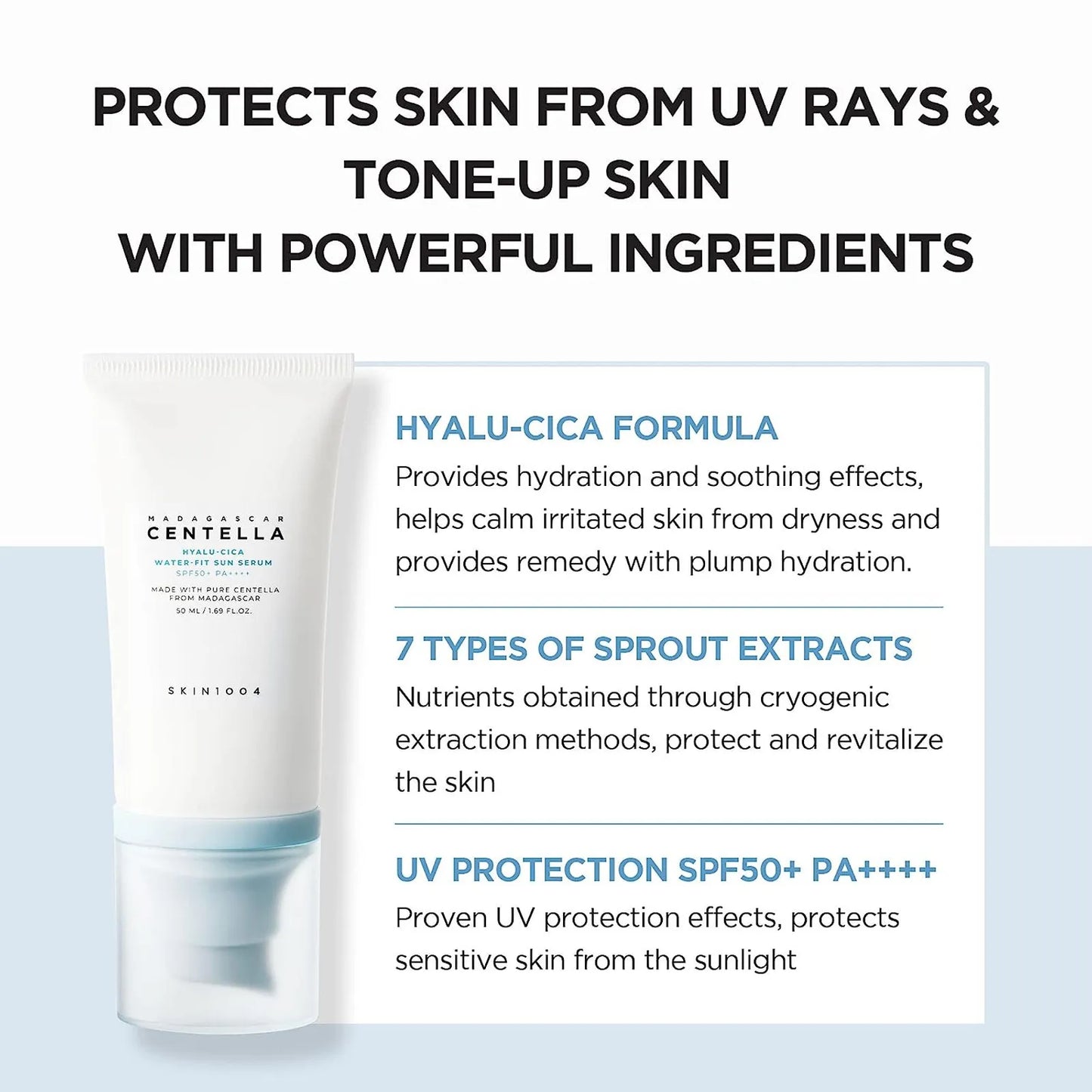 SKIN1004 Hyaluronic acid Centella asiatica water-based sunscreen moisturizing light nourishing Korean skin care products 50ML