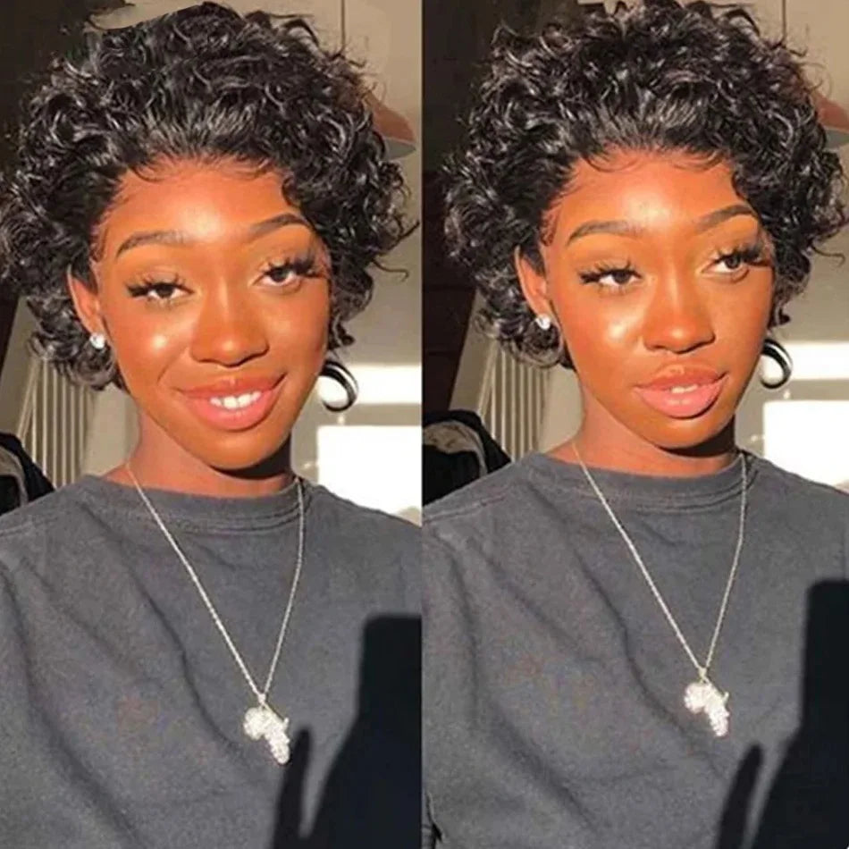 Pixie Cut Wig Human Hair 13x4 Lace Frontal Wigs Human Hair Curly Wave Short Bob Human Hair Wigs Curly Lace Front Wig For Women