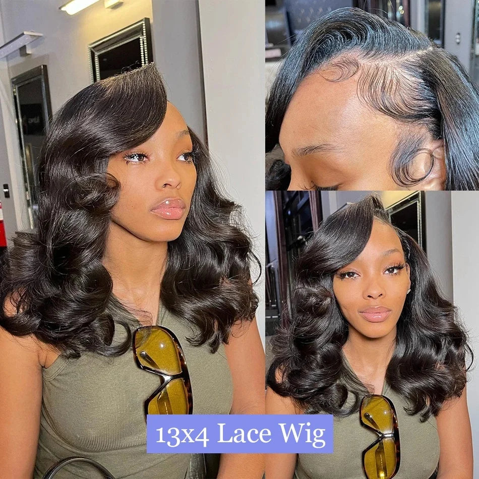 230% Density Curly Short Bob Body Wave Wigs 13x4 Lace Frontal Wig 10 14 18 Inch Black Brazilian Remy 100% Human Hair Wigs Women