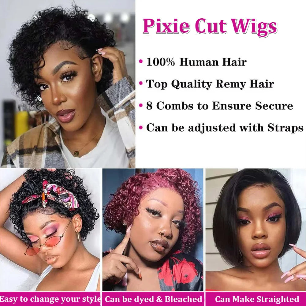 Pixie Cut Wig Human Hair 13x4 Lace Frontal Wigs Human Hair Curly Wave Short Bob Human Hair Wigs Curly Lace Front Wig For Women