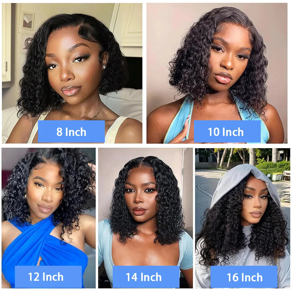 200 Density Deep Wave 13x4 Lace Front Human Hair Wigs Brazilian 100% Human Hair Pre Plucked Kinky Curly Short Bob Wigs For Women