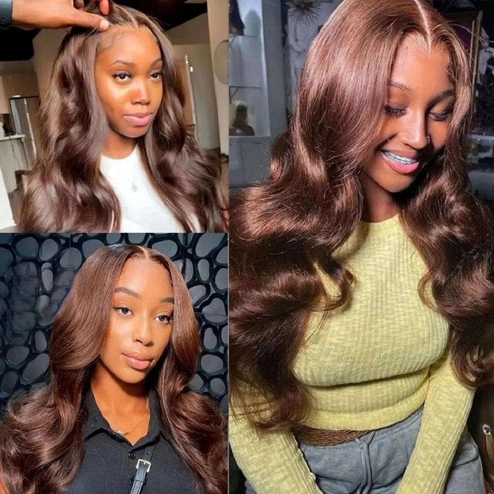 Chocolate Brown Glueless Wigs Human Hair Ready To Wear And Go Transparent 13x4 HD Lace Frontal Wig Body Wave Lace Front Wig