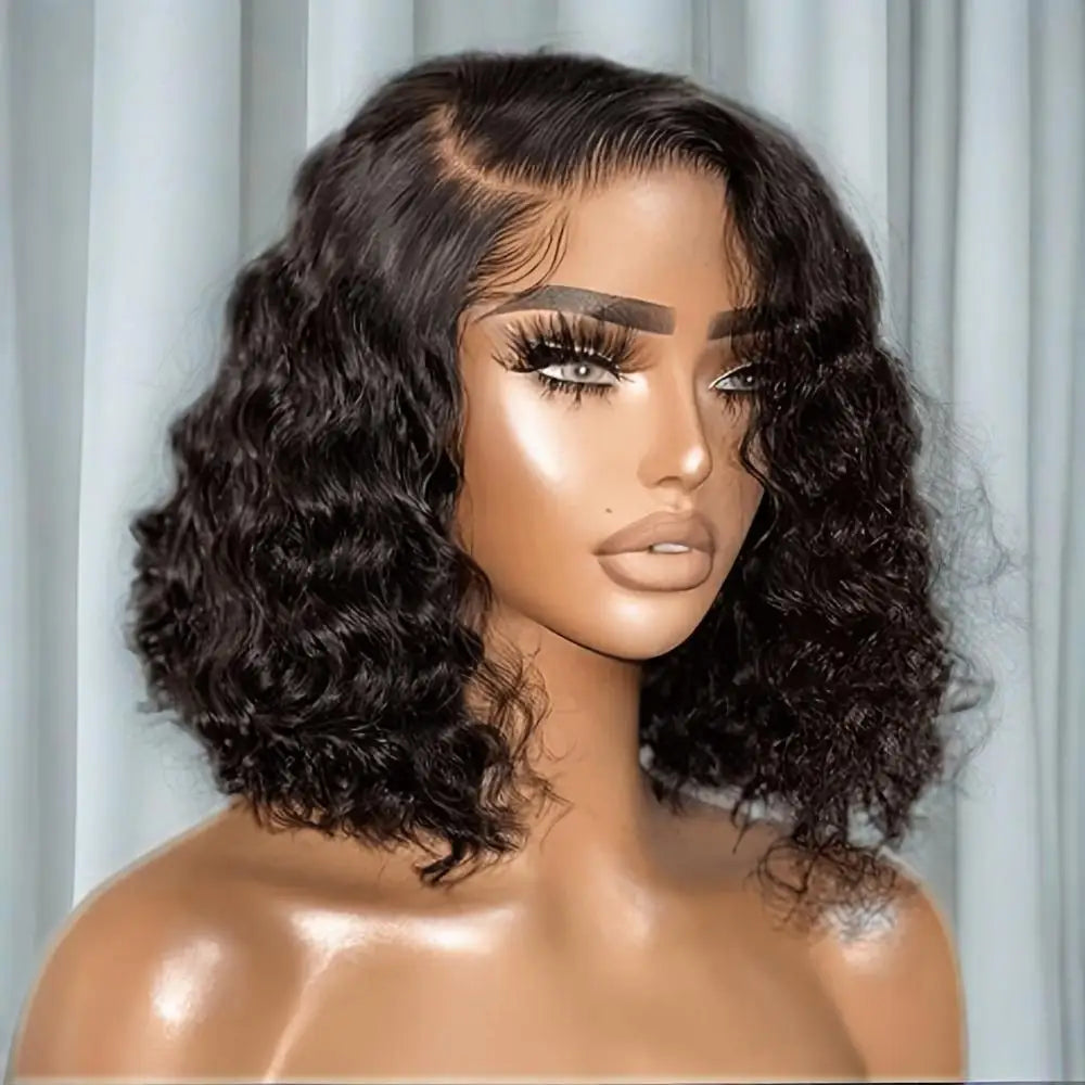 210 Density 13x4 HD Lace Frontal Wig Water Wave Bob Wig Human Hair Wigs Natural Black Curly Lace Front Wig Short Bob Wig On Sale