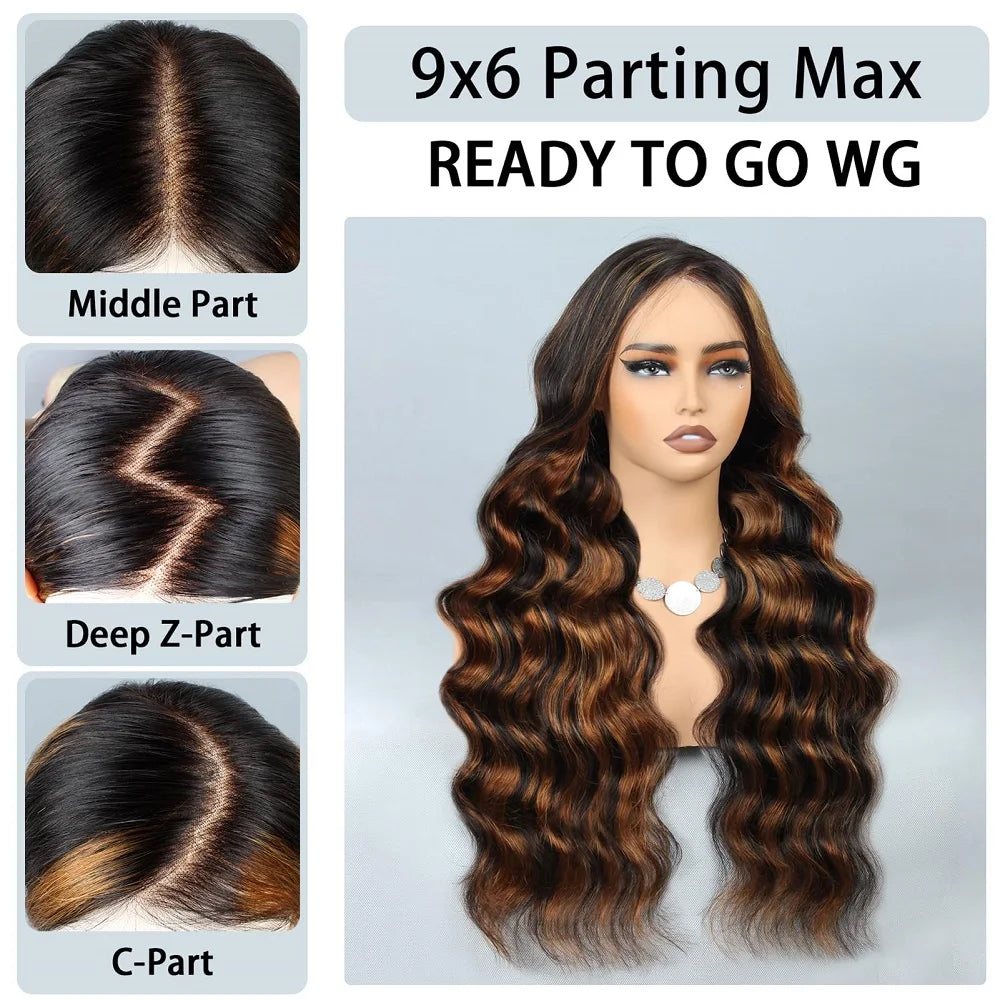 9x6 Glueless Wigs Human Hair Pre Cut Lace 1B/30 Colored Highlight Human Hair Wigs For Women Pre Plucked Body Wave Lace Front Wig