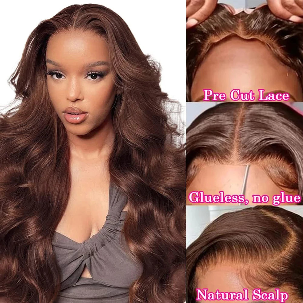 Chocolate Brown Glueless Wigs Human Hair Ready To Wear And Go Transparent 13x4 HD Lace Frontal Wig Body Wave Lace Front Wig