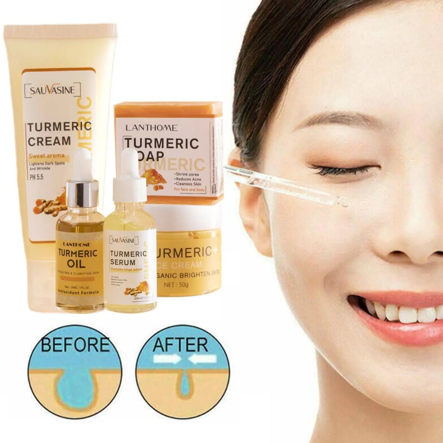 Turmeric Face Skin Care Set Glowing Moisturizing Cream For Dark Skin Care Set Hydration, Exfoliate, Even Skin Tone Skin Care Kit