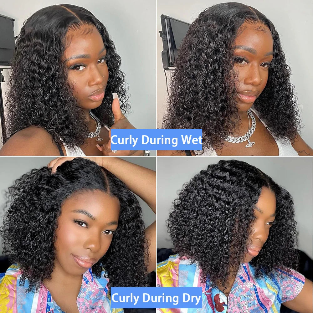 200 Density Deep Wave 13x4 Lace Front Human Hair Wigs Brazilian 100% Human Hair Pre Plucked Kinky Curly Short Bob Wigs For Women
