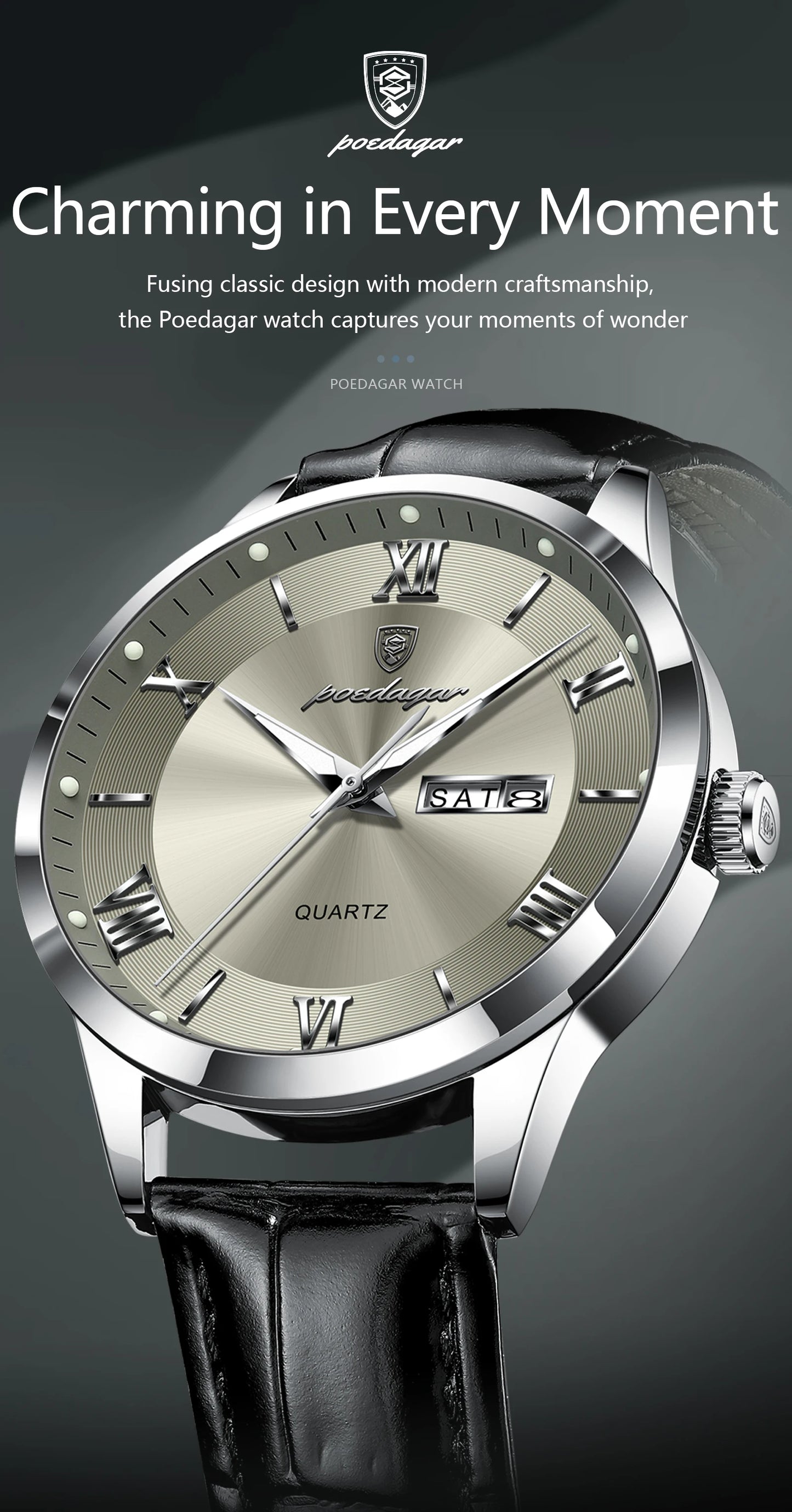 POEDAGAR Top Luxury Watch For Men Military Waterproof Luminous Date Week Man Wristwatch Leather Men's Quartz Watches Sport Reloj