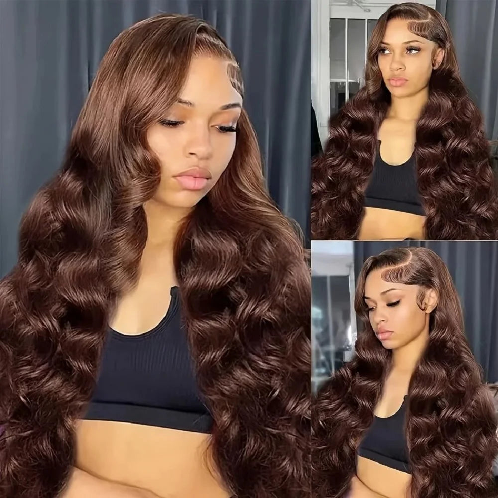 Chocolate Brown Glueless Wigs Human Hair Ready To Wear And Go Transparent 13x4 HD Lace Frontal Wig Body Wave Lace Front Wig